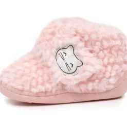 Chaussons bottillons scratch Bébé Rose chat