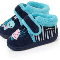 Chaussons bottillons velcro Enfant Marine Tortue