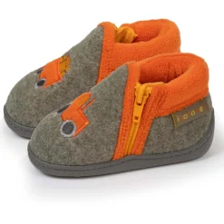 Chaussons bottillons zip Bébé tracteur Kaki chiné