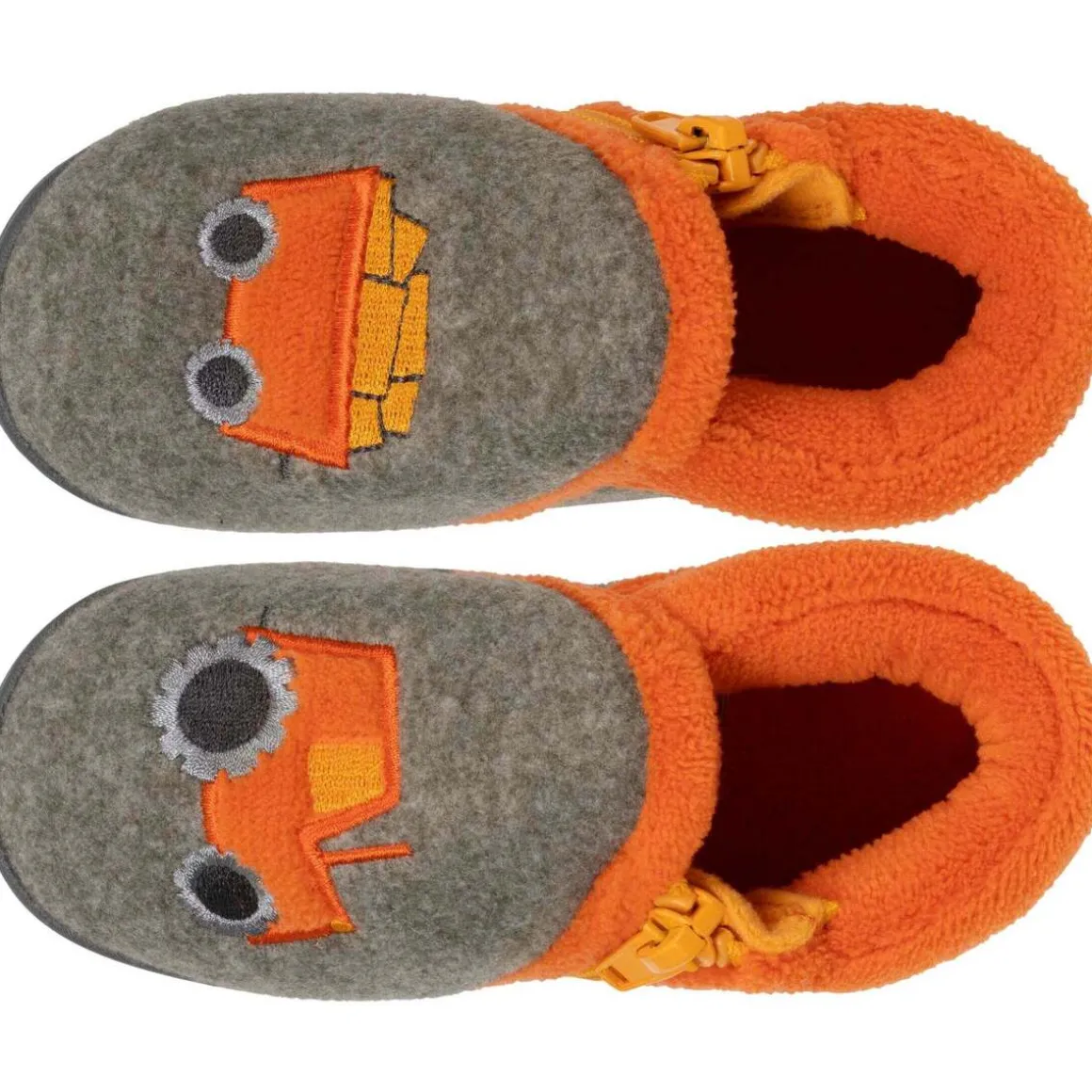 Chaussons bottillons zip Bébé tracteur Kaki chiné