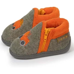 Chaussons bottillons zip Bébé tracteur Kaki chiné