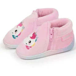 Chaussons bottillons zip Bébé Rose licorne